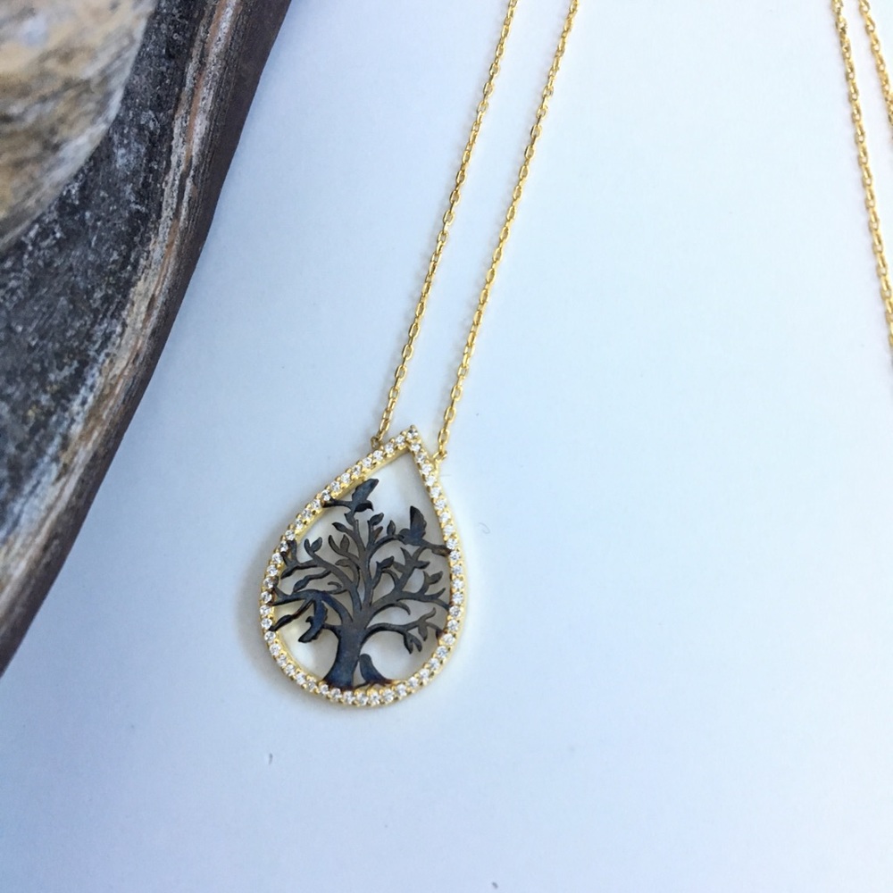 TREE OF LIFE Gold Filled Cz Dainty Necklace